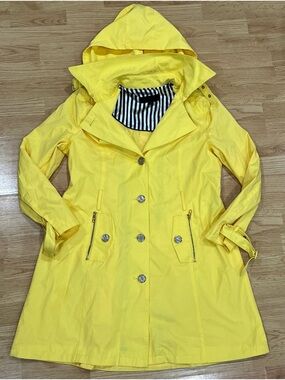 Steve Madden Womens L Trench Coat Yellow Pea coat Overcoat Zippered Button